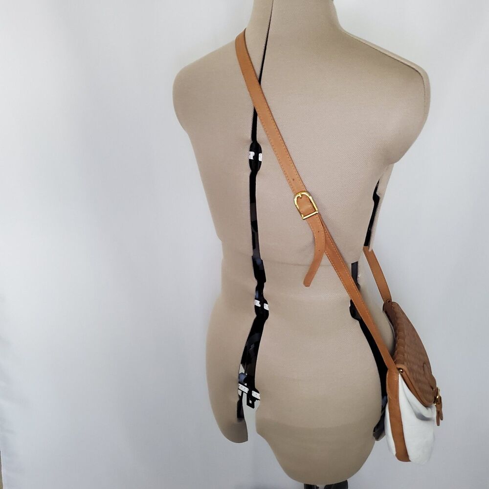 Vintage Women's Leather Crossbody Bag Small Brown White Woven Purse Bohemian - Picture 5 of 9
